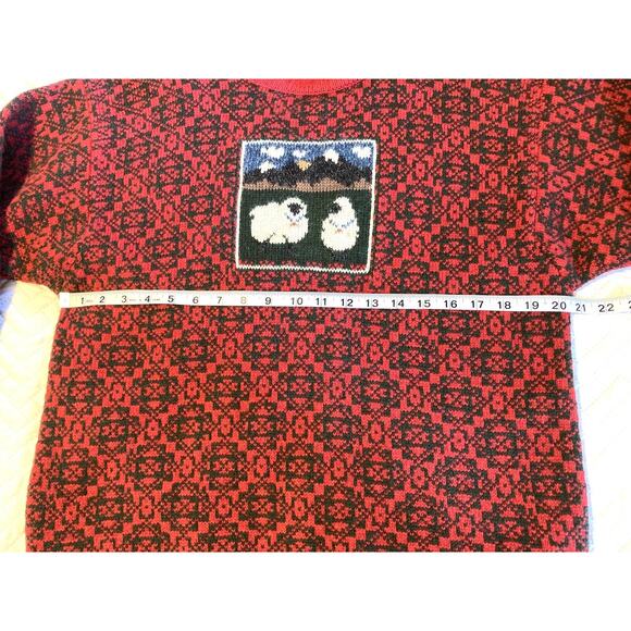 Vintage THE WOOLRICH WOMAN Sweater Sz M/L- 100% Wool - Red & Green w/ Sheep - Picture 4 of 12